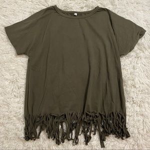 Gray-ish/green t-shirt with fringe